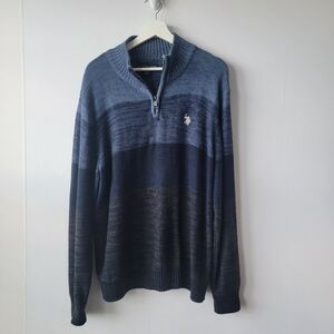 U.S. Polo Assn men's striped quarter-zip pullover sweater size L Preppy